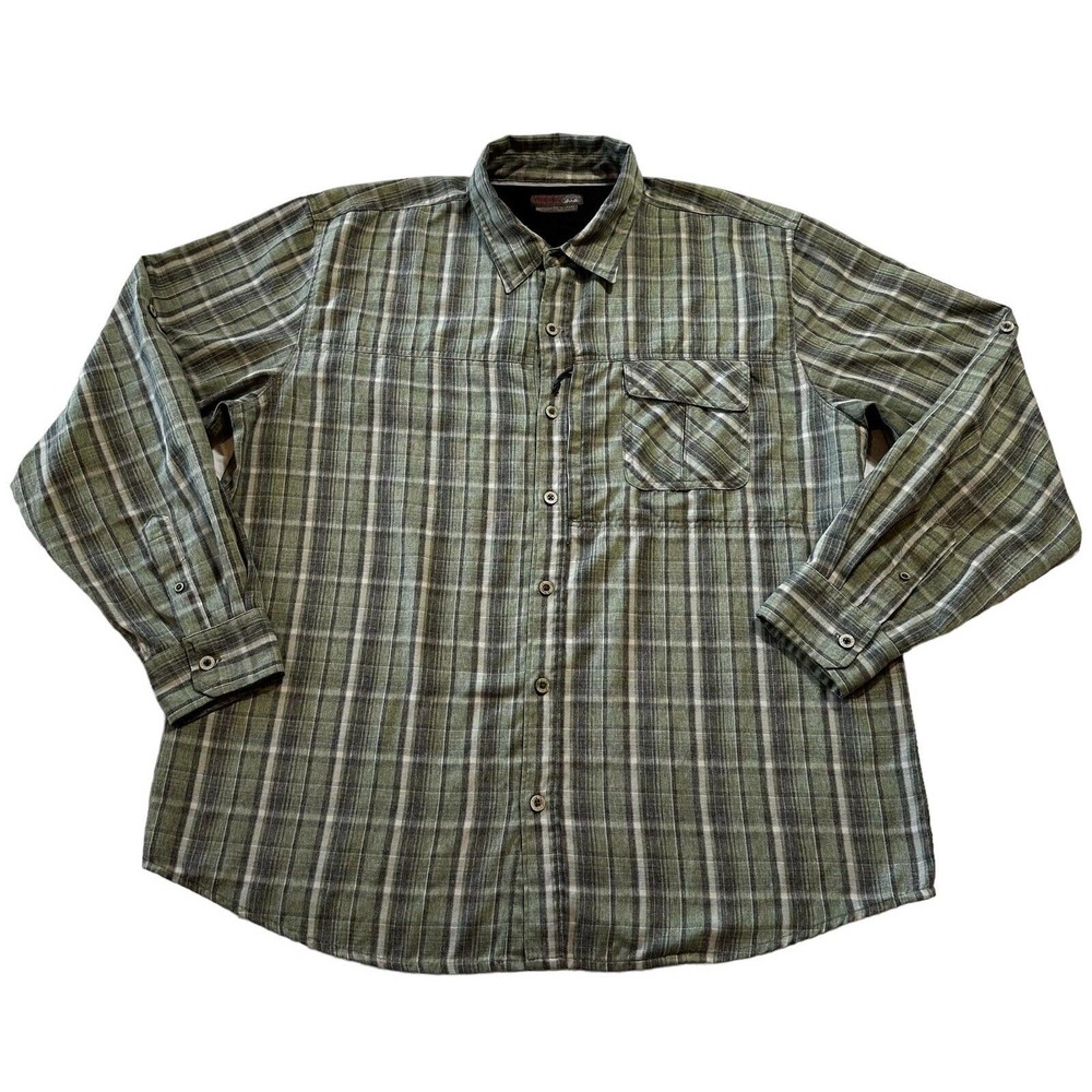Wrangler Outdoor Shirt Adult XL Green Plaid Vented Hiking Button Up Hunting Fish
